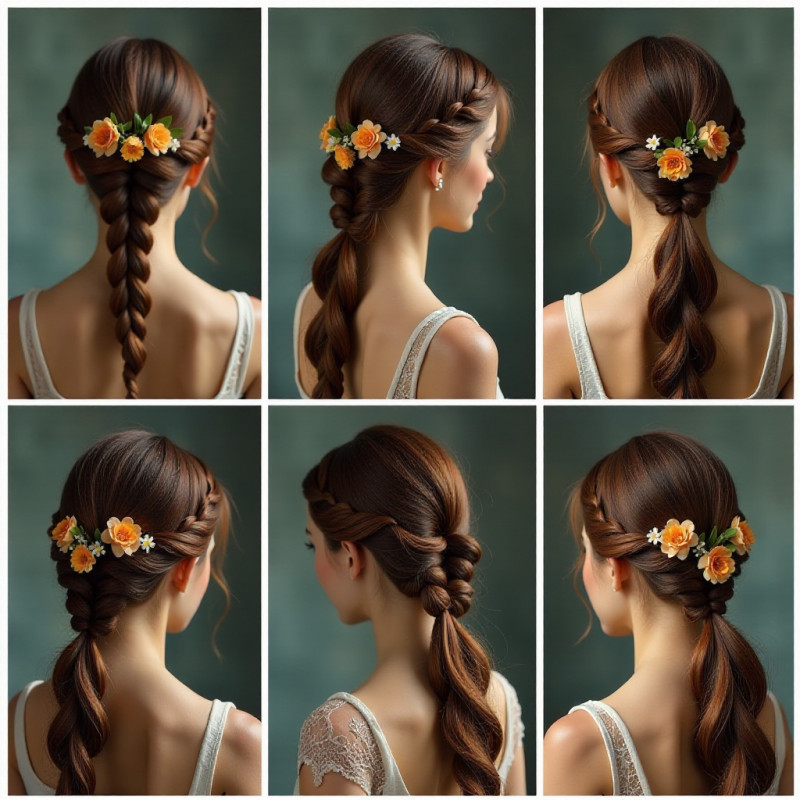 A collage of various fishtail braid styles.