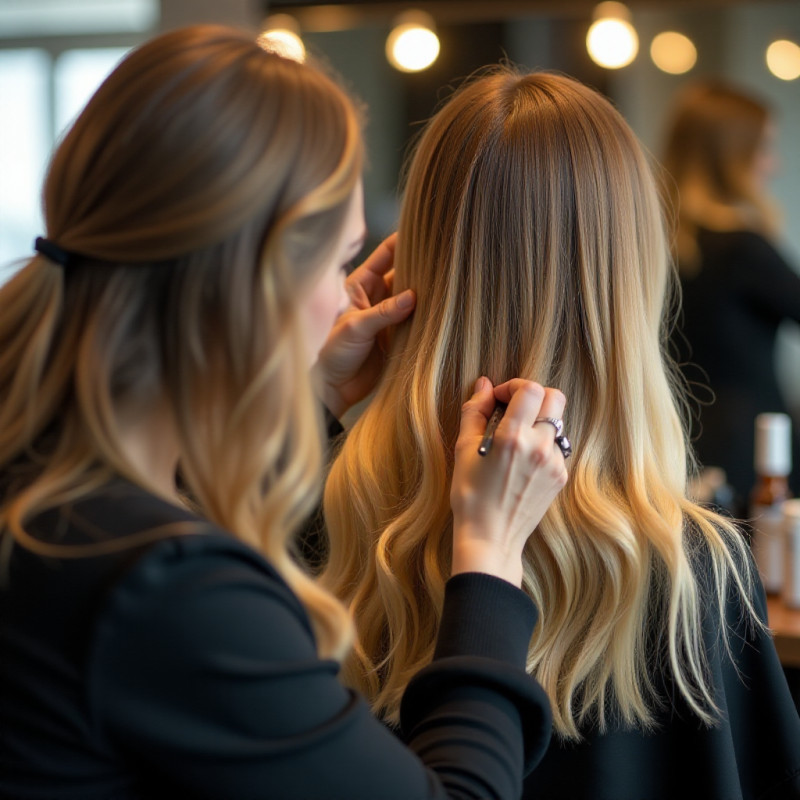 A stylist applying balayage technique to hair.