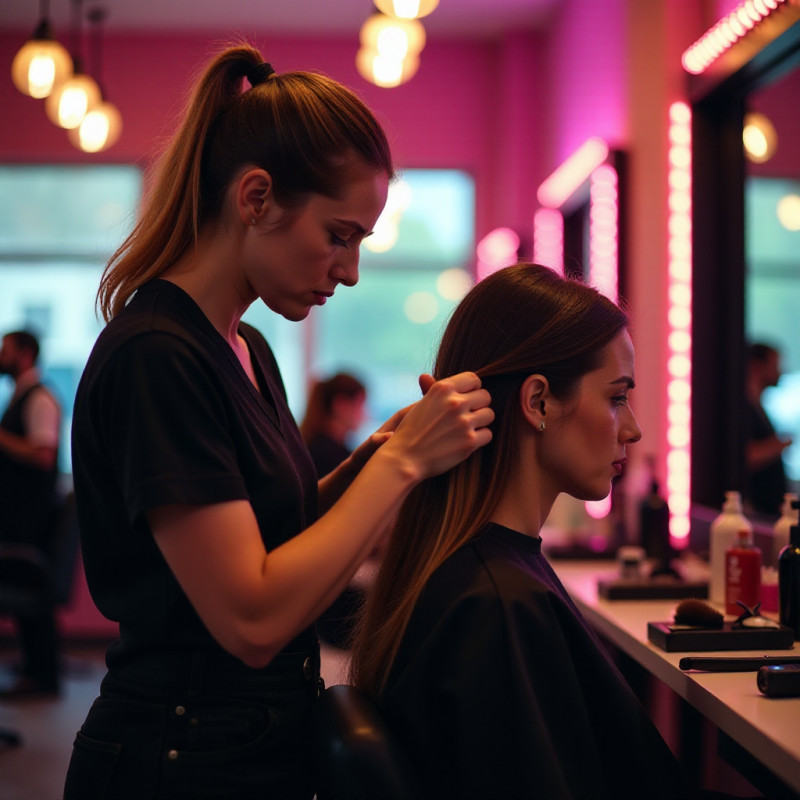 A stylist applying the finishing touches to a balayage.