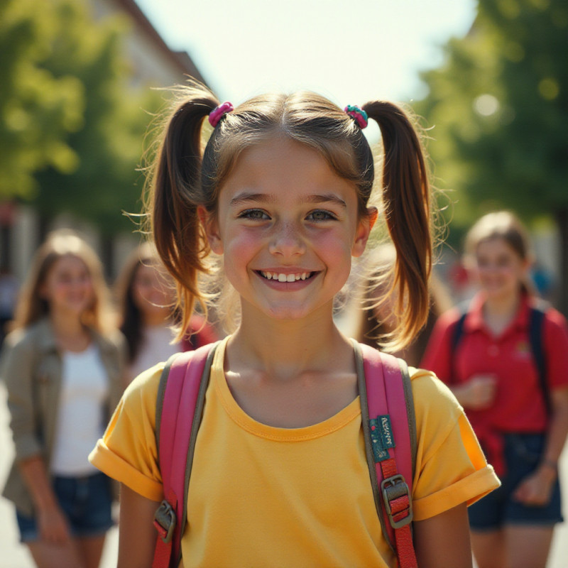 A teenage girl with double ponytails hairstyle.