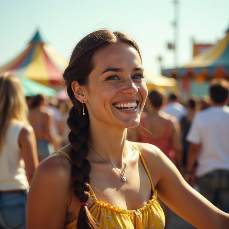 A woman enjoying a fun day out with a three-strand twist braid.