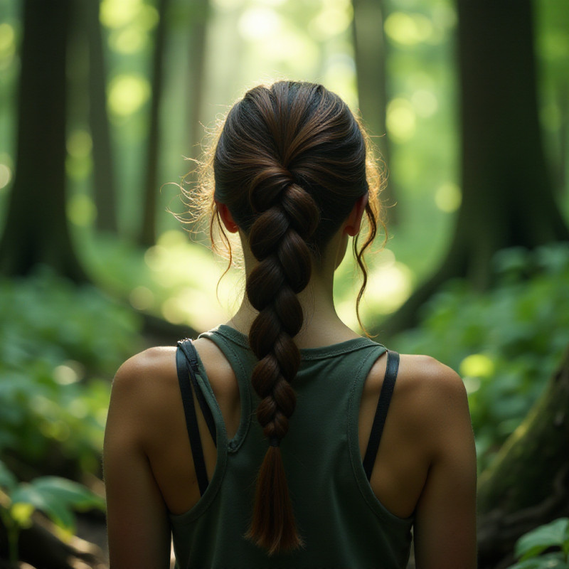 A woman in nature with a reverse braid hairstyle.