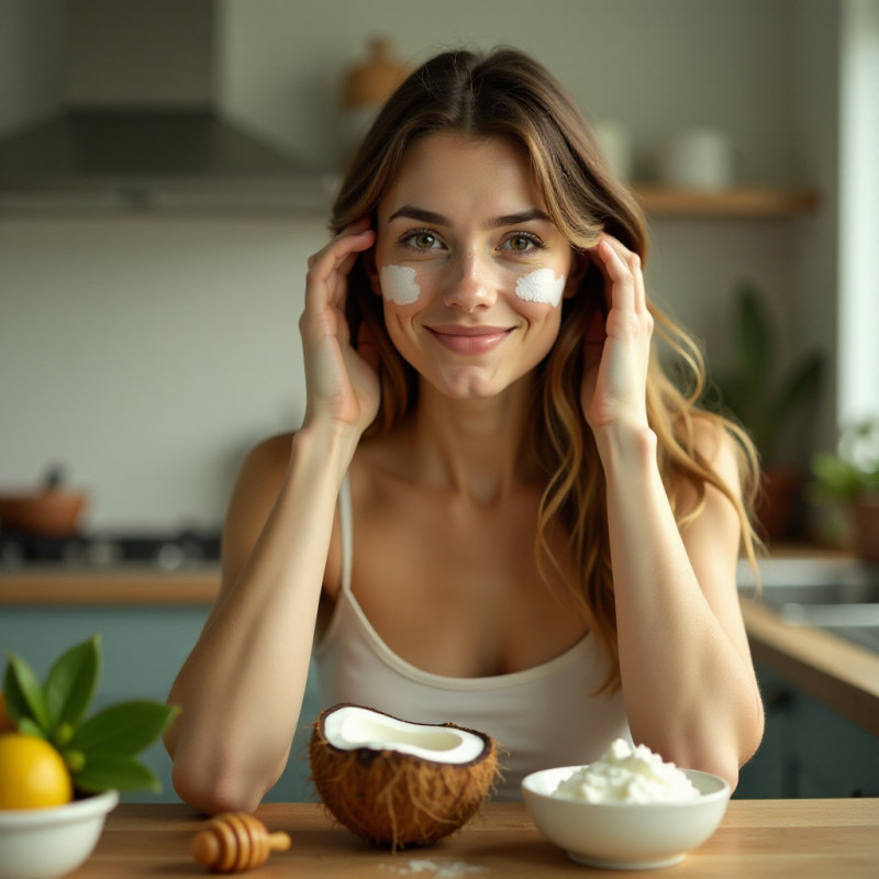 A woman mixing ingredients for a hair mask.