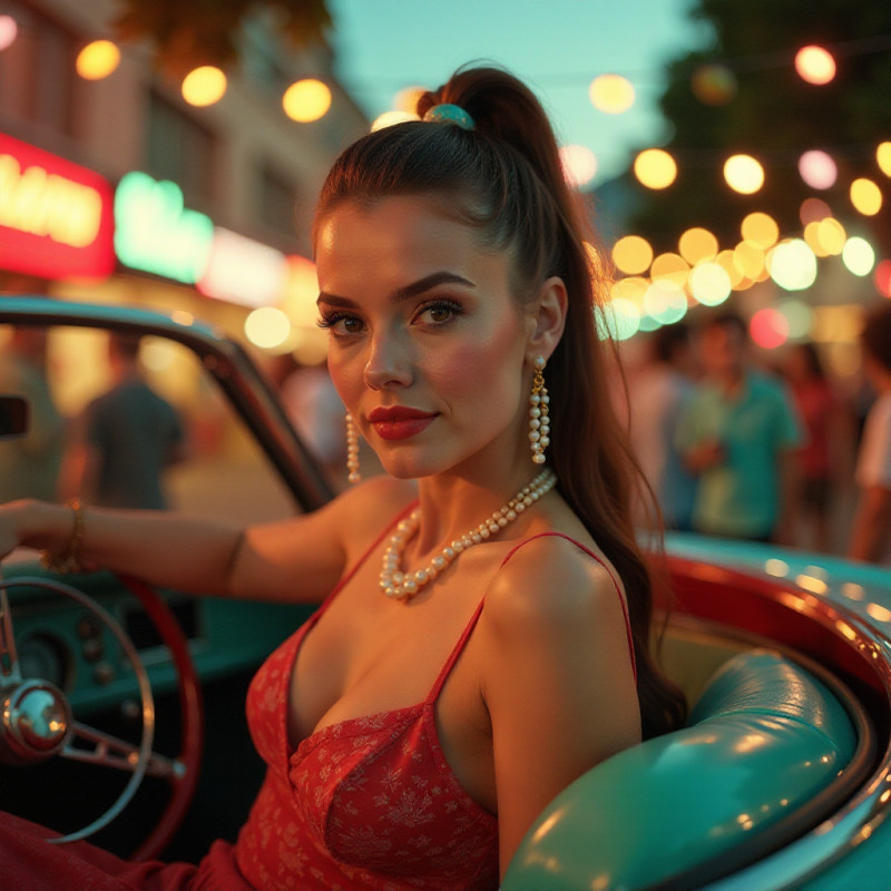 A woman showcasing a retro ponytail hairstyle.