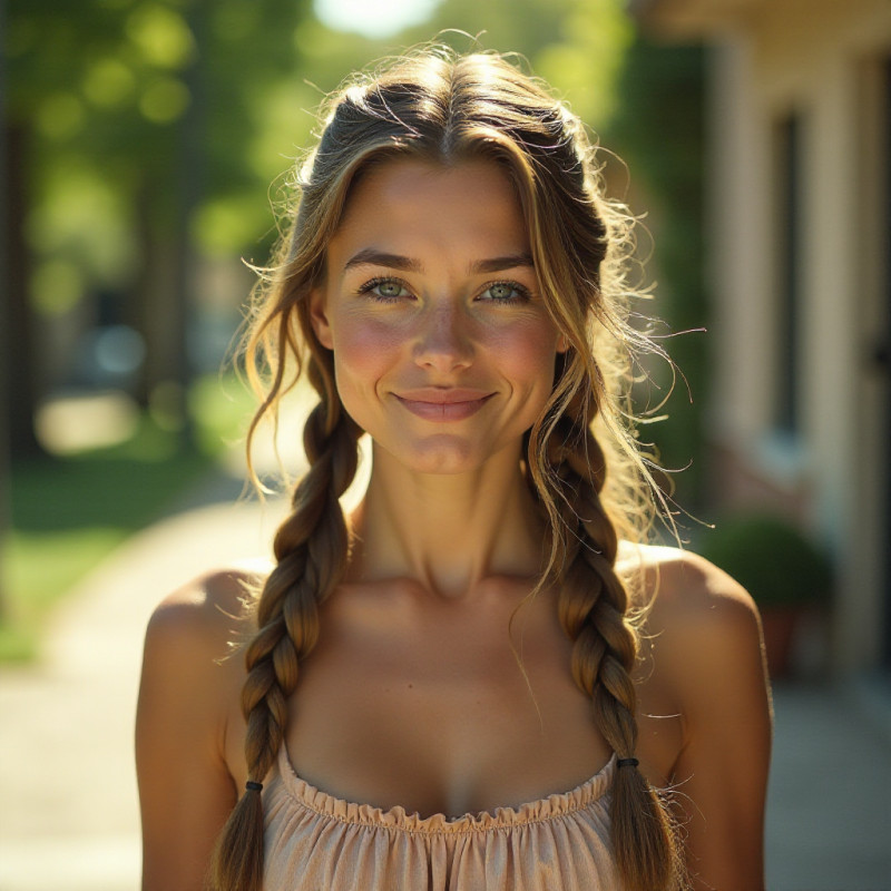 A woman showing different long hair styles.