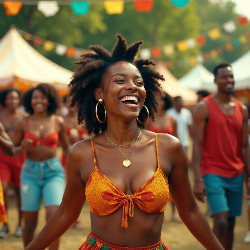 A woman with Bantu knots enjoying a festival.