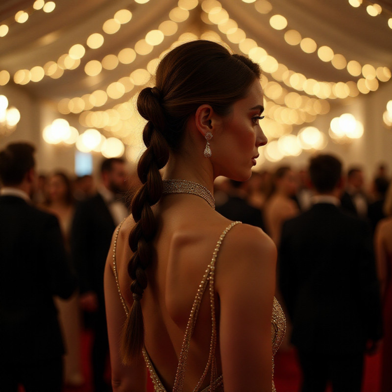 A woman with a stunning ladder braid at a festive event.