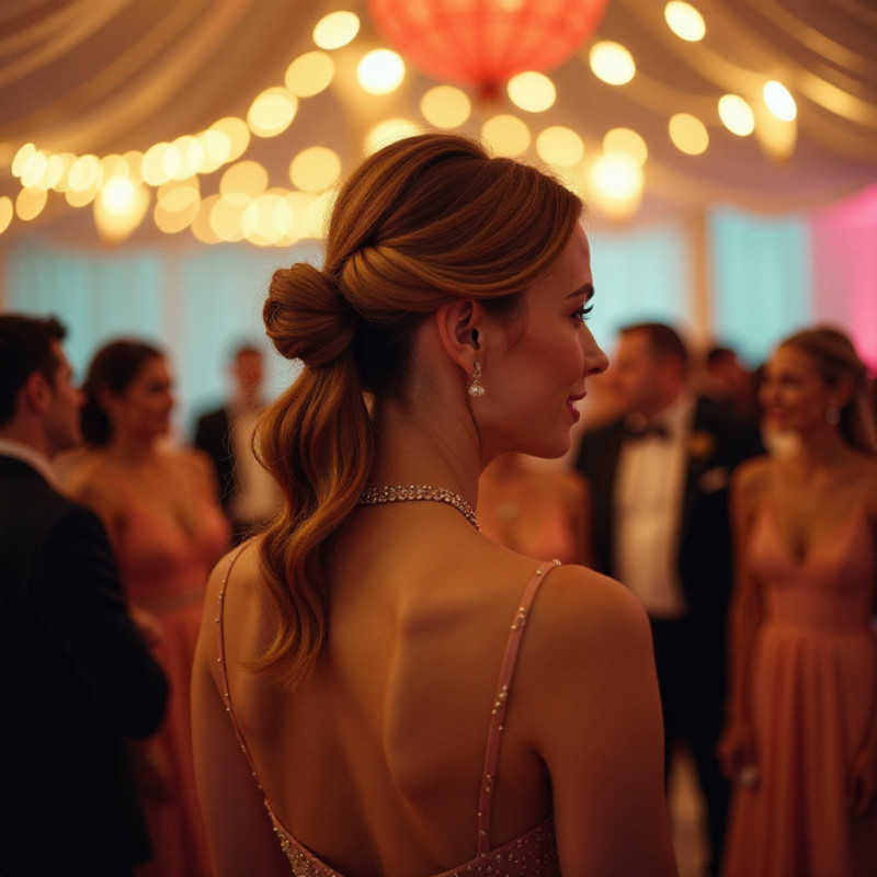 A woman with a twisted ponytail hairstyle.