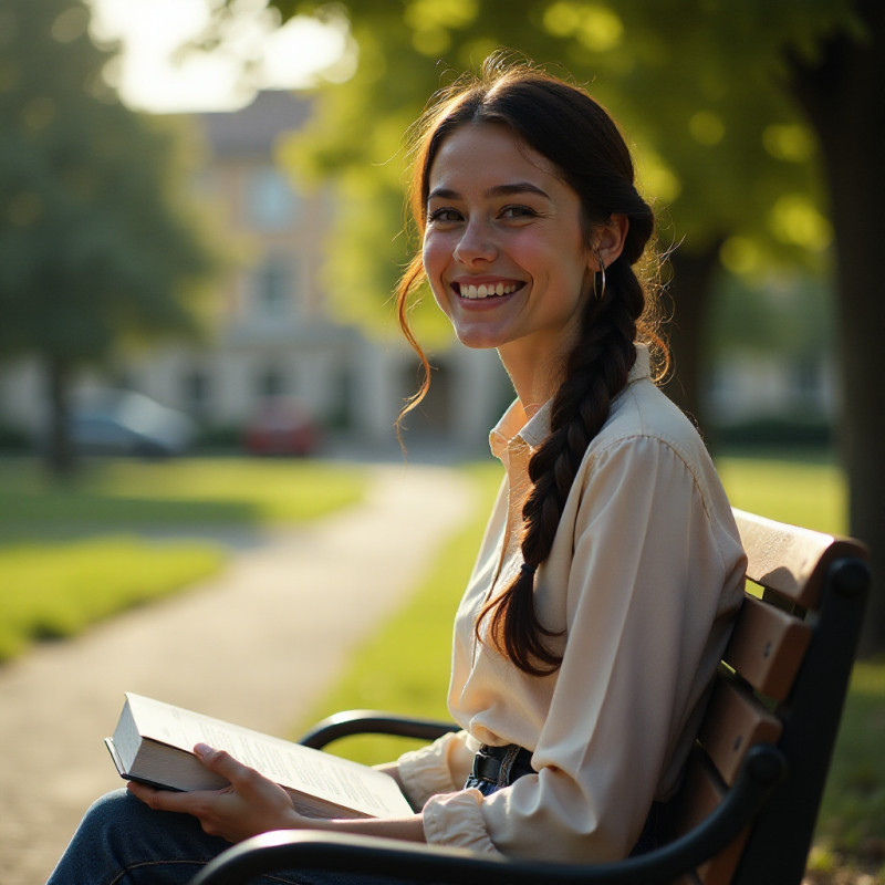 A young female with a side braid sitting at school.