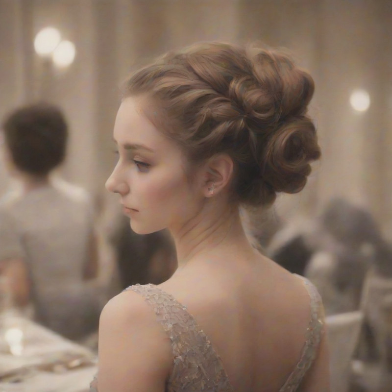 A young woman in elegant attire with a half-up chignon at an event.