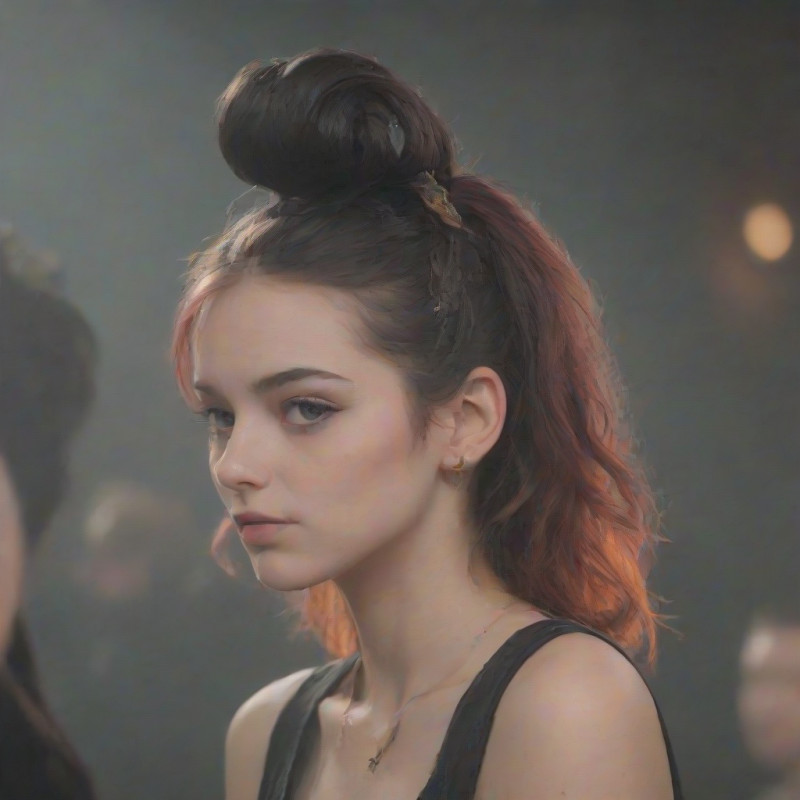 A young woman with edgy hair accessories at a live concert.