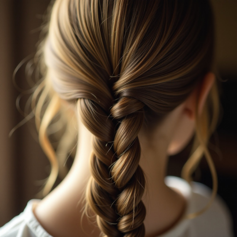 Close-up image showing the technique of making a fishtail braid.