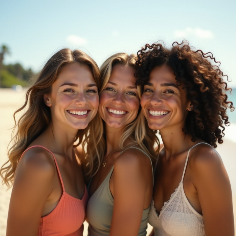 Diverse group of girls with beach waves.