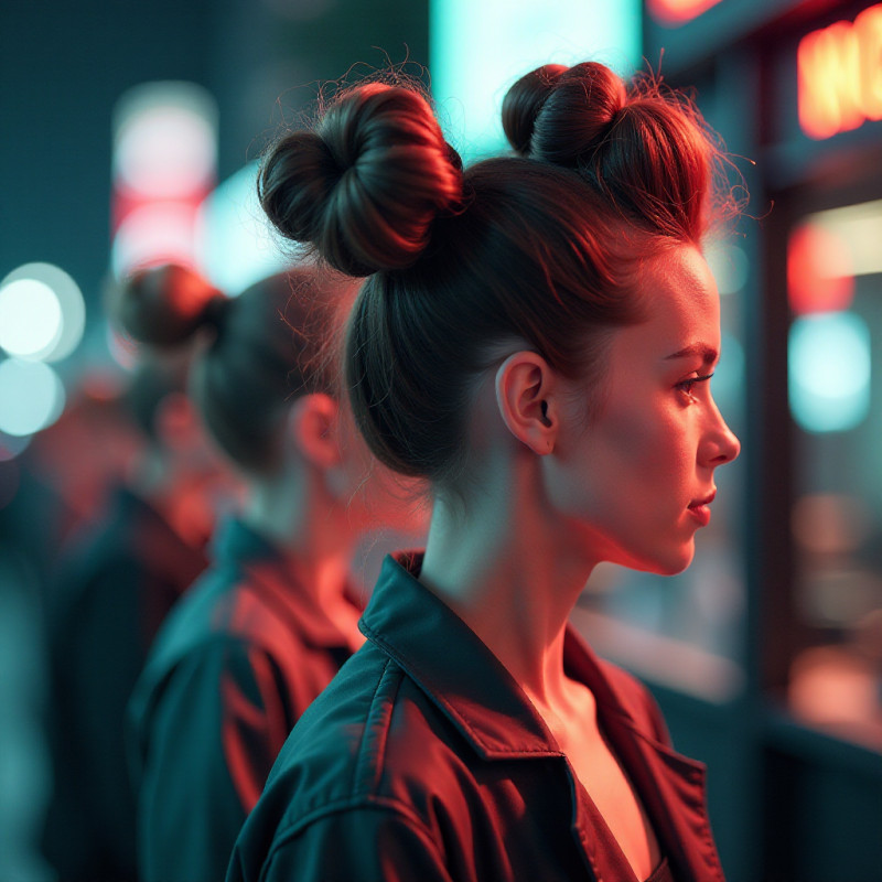 Futuristic representation of messy buns.