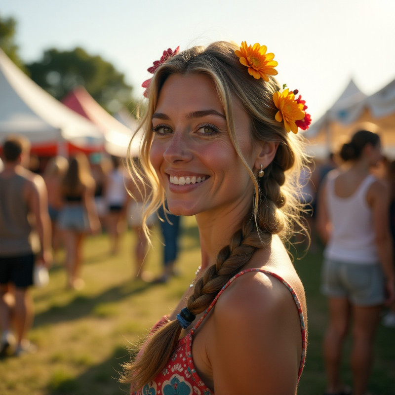 Girl with a bohemian braid at a festival.