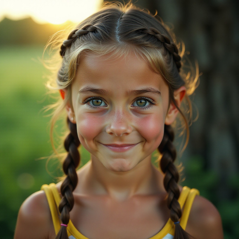 Girl with a criss-cross braid hairstyle.