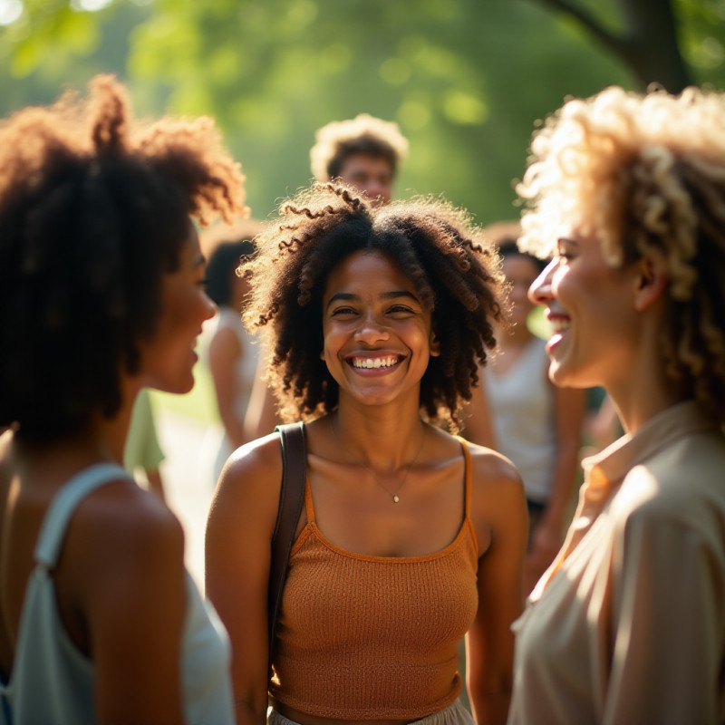 Group of individuals with curly hair meeting outdoors.