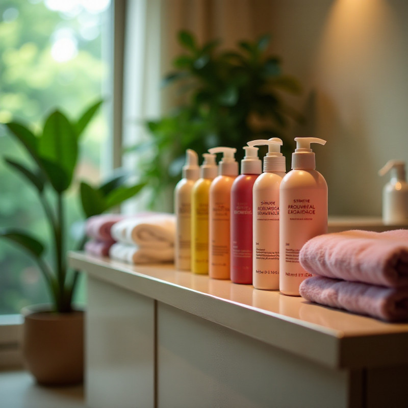 Hair treatments displayed in a spa.