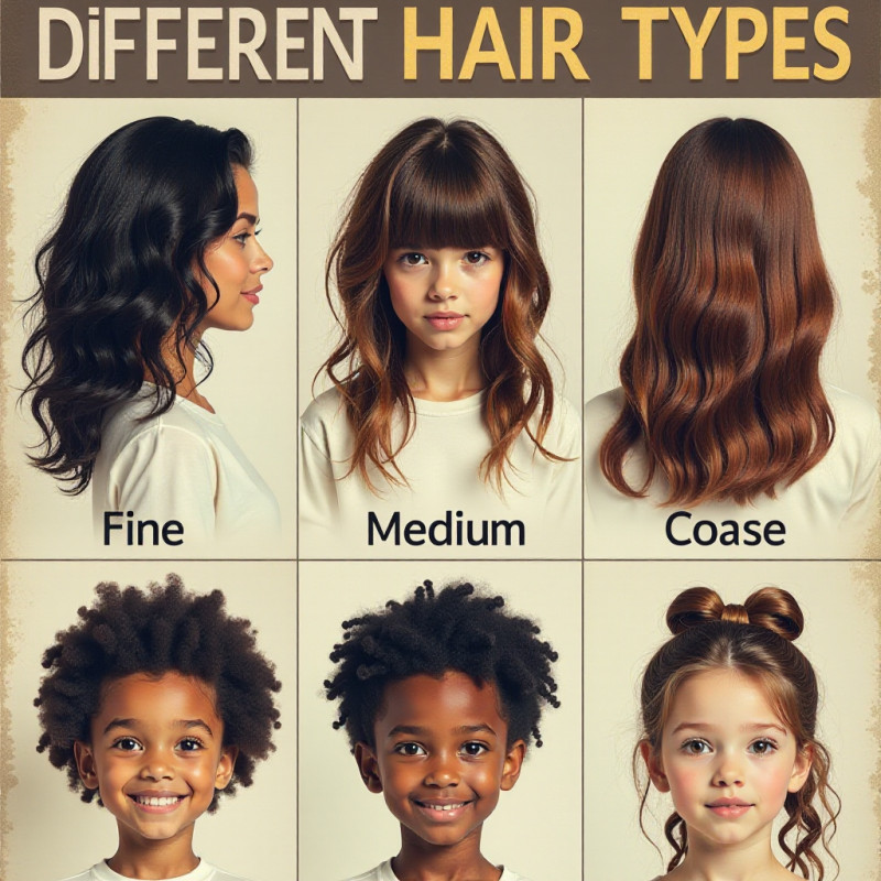 Illustration of various straight hair types.