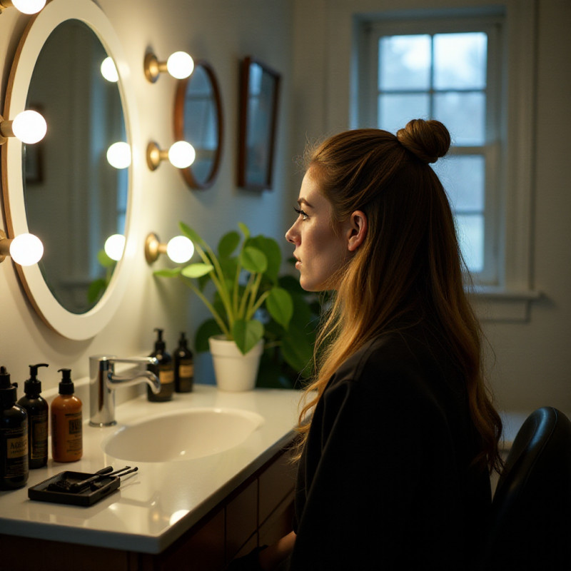 Individual applying balayage color on their own hair.