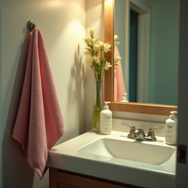 Microfiber towel hanging in a bathroom.