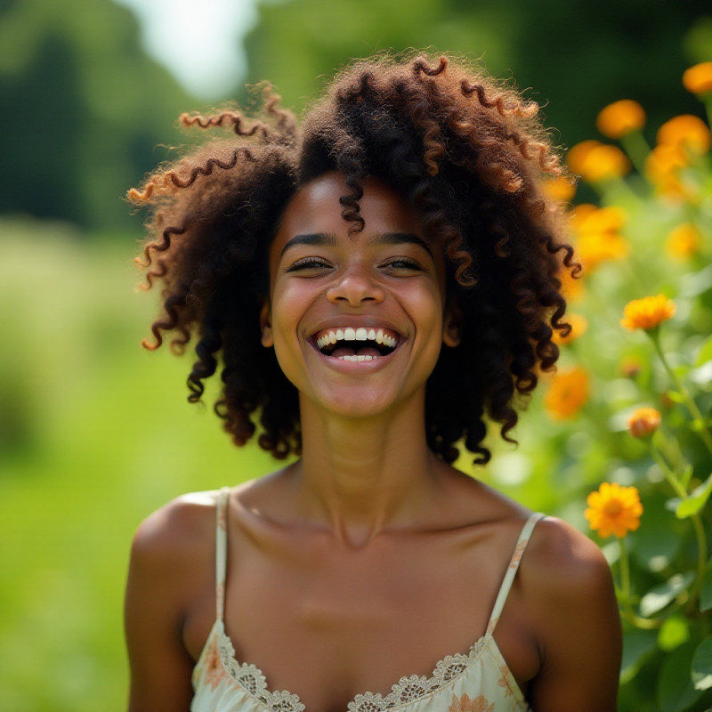 Person embracing their natural hair outdoors.