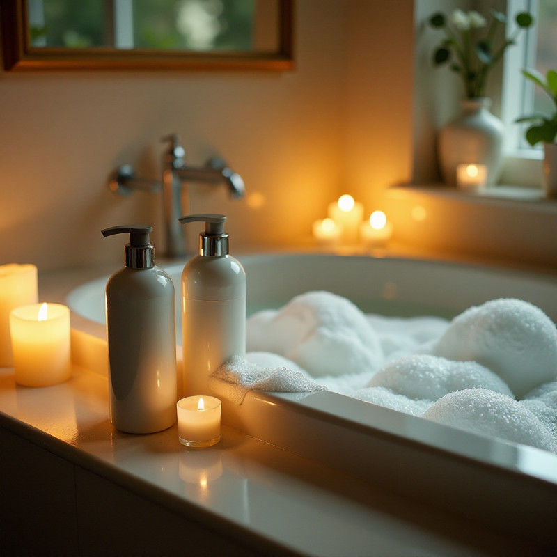 Shampoo and conditioner in a stylish bathroom.