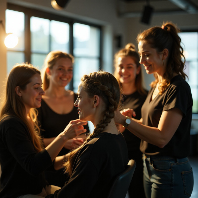 Students attending a fishtail braid tutorial.