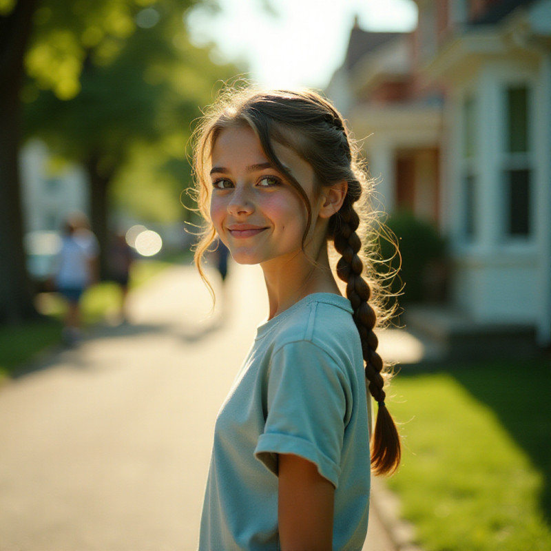 Teen wearing a casual outfit with a fishtail braid.