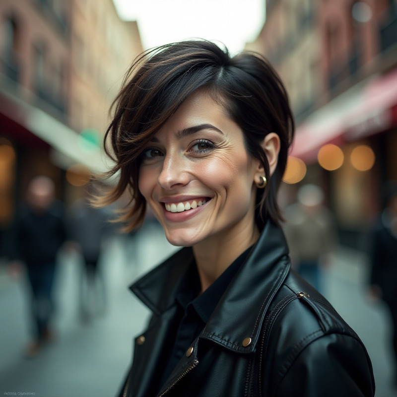 Urban woman with an asymmetrical haircut.