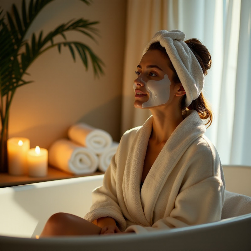 Woman applying hair mask for healthy beach waves.