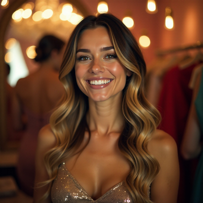 Woman preparing for a special event with balayage.