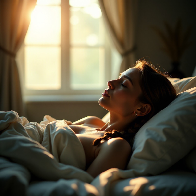 Woman sleeping in loose braids for beach waves.