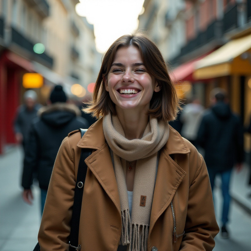 Woman with a bob hairstyle walking in the city.