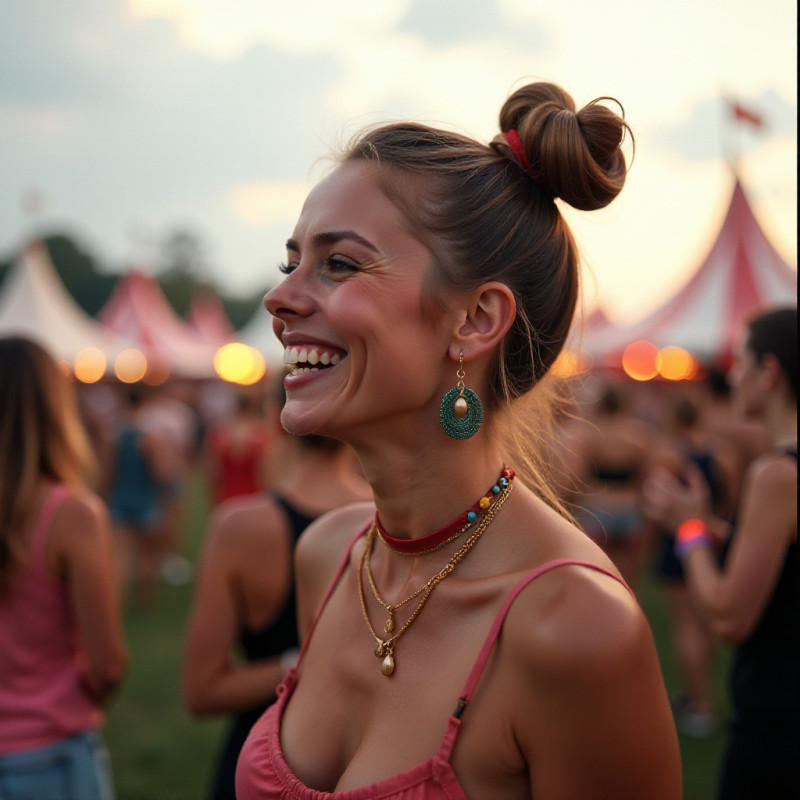 Woman with a bubble ponytail at a festival.