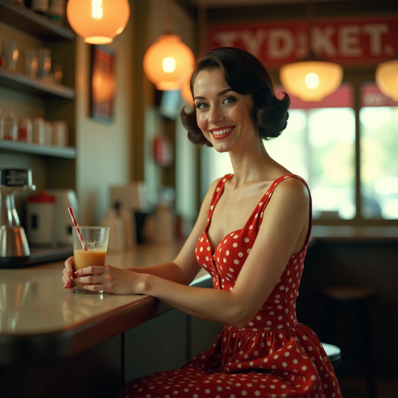 Woman with pin-up rolls in a café.