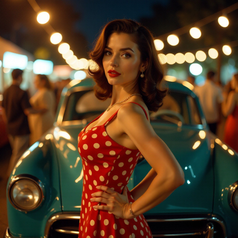 Woman with retro waves at a vintage party.