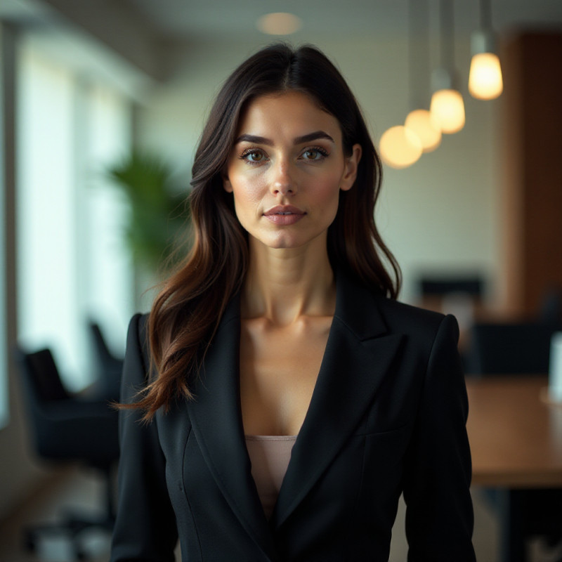 Woman with sleek waves in an office.