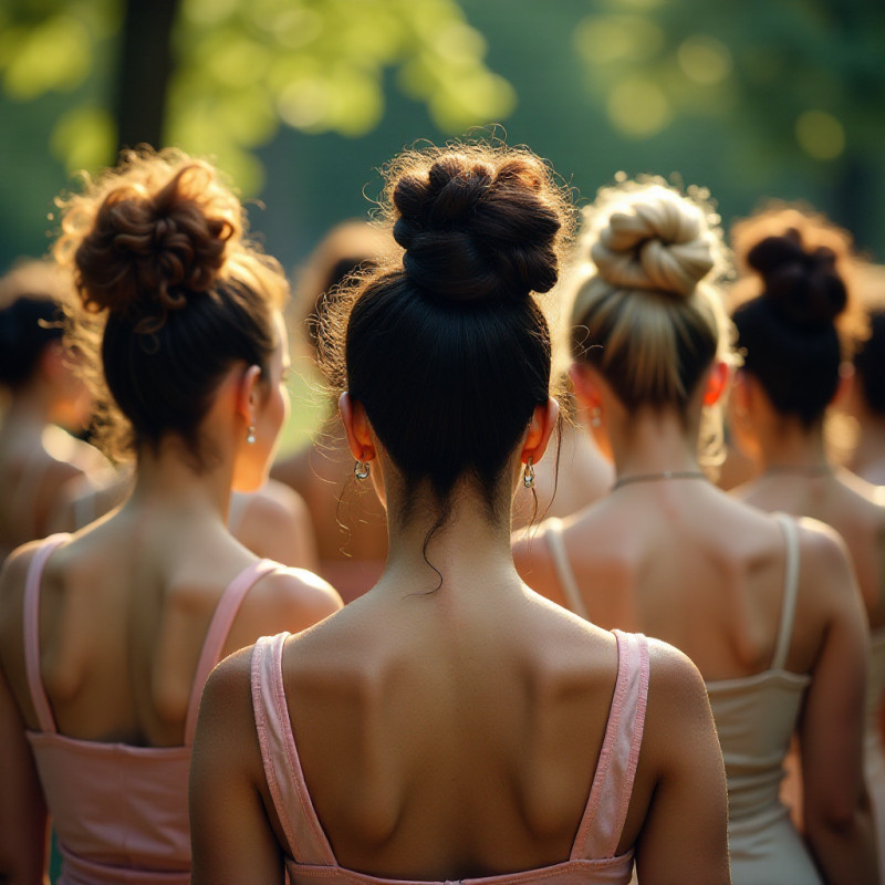 Women with messy buns showcasing various hair types.