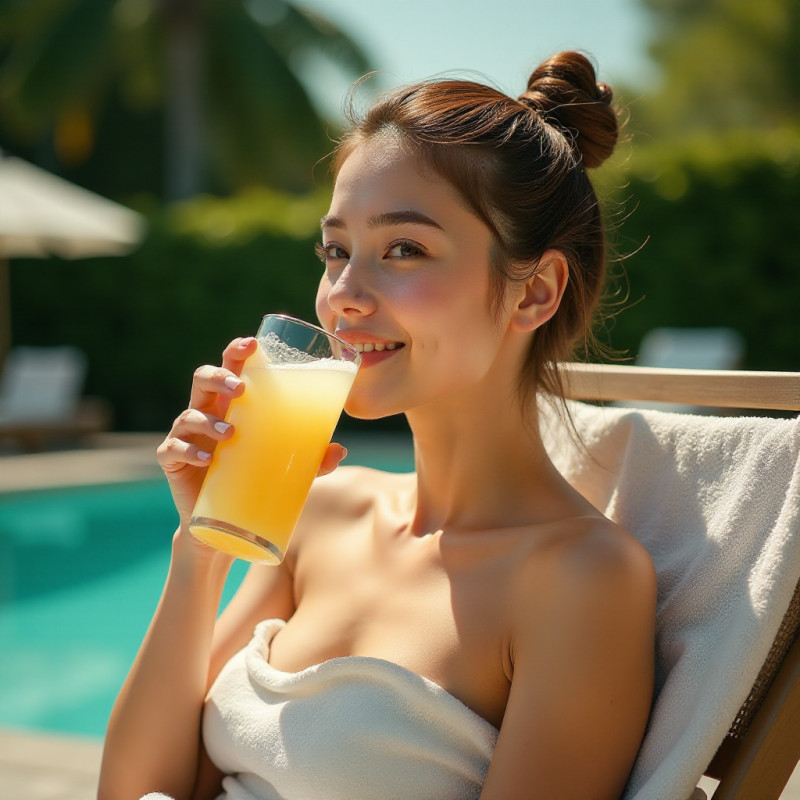 Young woman with a twist-up hairstyle relaxing outdoors.