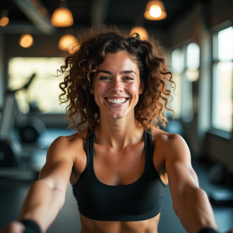 Young woman with bouncy curls participating in a workout.