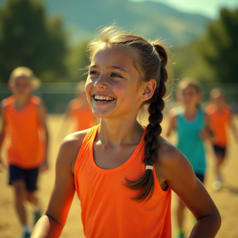 A girl with a fishtail braid engaged in outdoor sports.