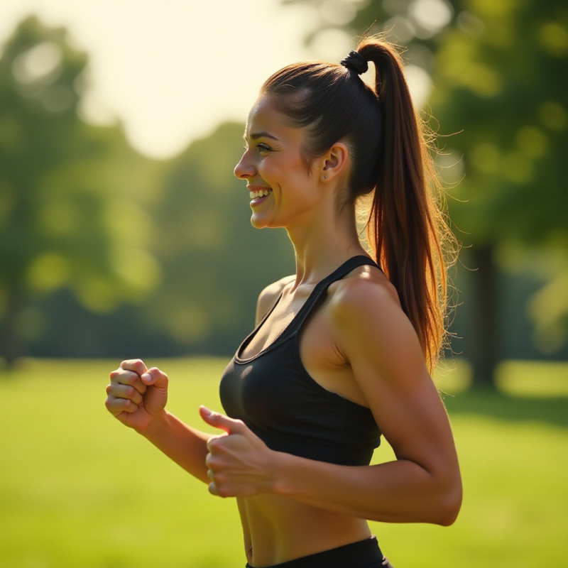 A girl with a high ponytail practicing outdoor fitness.