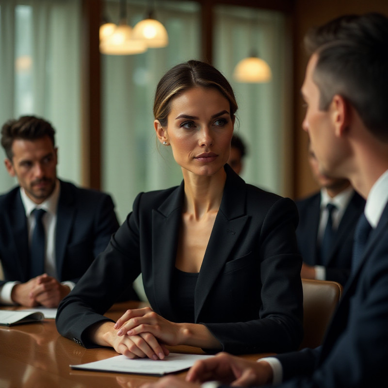 Sleek low bun hairstyle on a woman in a business setting.